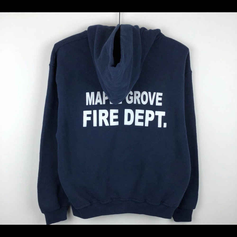 Vintage 90s Russell Athletic Hoodie Maple Grove Fire Dept. Size Medium Navy